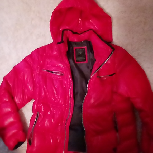 Guess Red Hooded Down Puffer Jacket - Picture 1 of 4